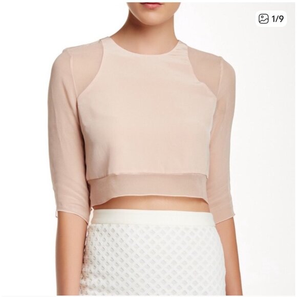ELIZABETH and JAMES Enno Pale Pink 100% Silk Cropped Top - Picture 1 of 9